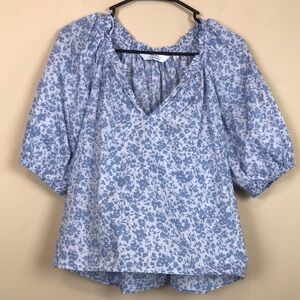 ❌SOLD❌& Other Stories Women’s Floral Print Split Ruffle Neck Puff Sleeve Blouse